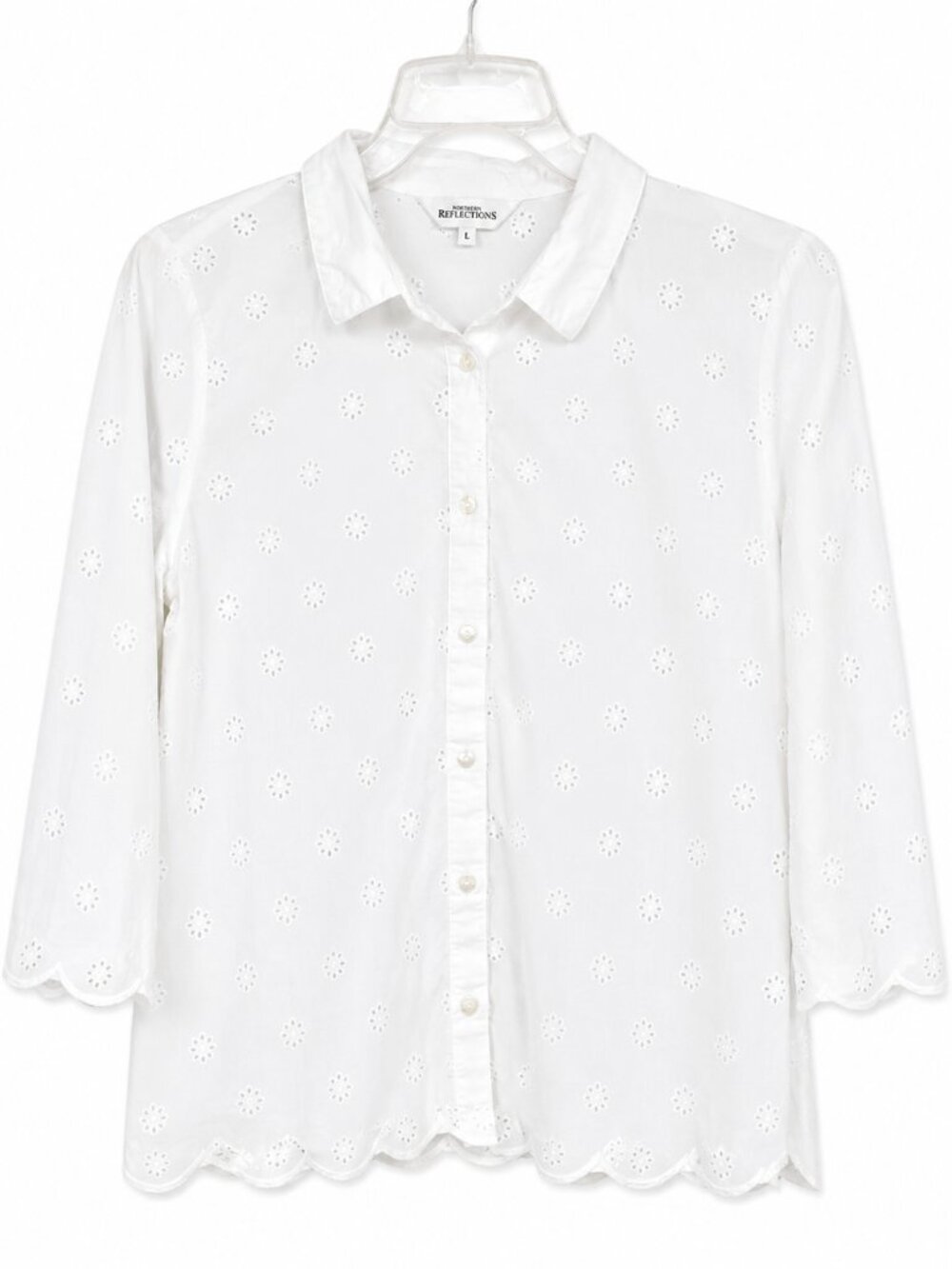 Northern Reflections White Eyelet Embroidered Button Front Blouse Women's Large